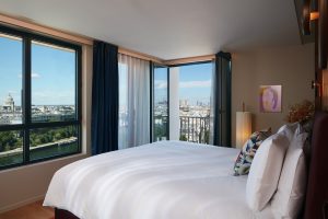 guestroom at SO/Paris with views over the Seine and the city