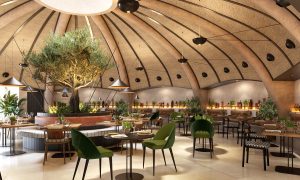 natural materials and organic shapes in the restaurant and bar in the new Barcelo Tenerife