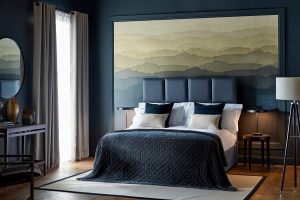 dark grey walls with luxurious grey bed with Hypnos Woolsleeper Elite mattress