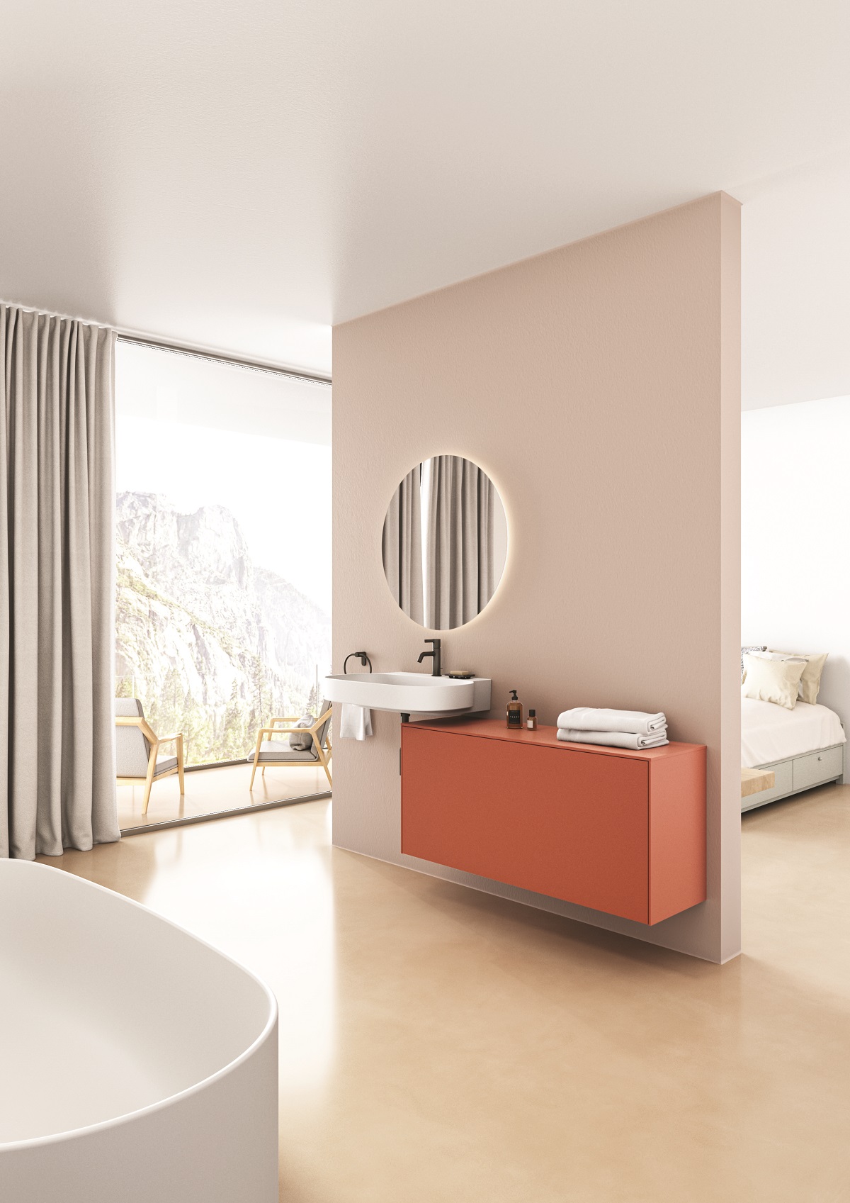 Ideal Standard Linda-X with orange cabinet in the bathroom