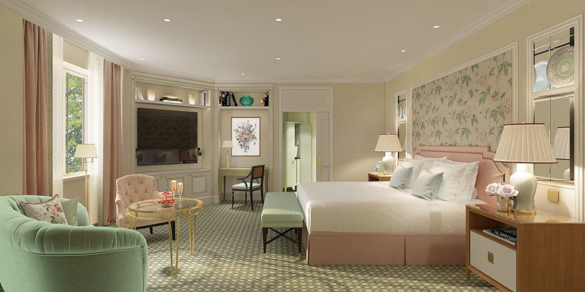 Image caption: Rendering of a room inside the Dorchester, designed by Pierre-Yves Rochon.  |  Image credit: Dorchester Collection