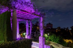 outdoor lilac lighting by LEDS C4 as part of the installation in Barcelona