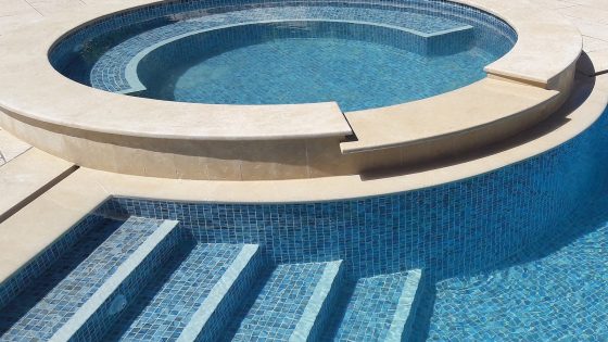 round swimming pool with Parkside aquatechnica tile sytem