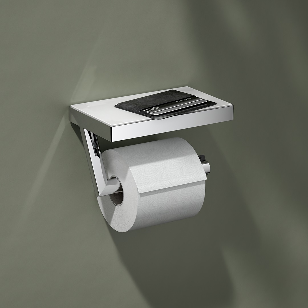 Reva toilet roll holder with integrated shelf