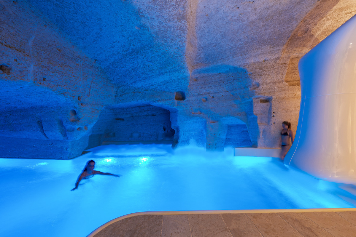 Pool inside cave hotel
