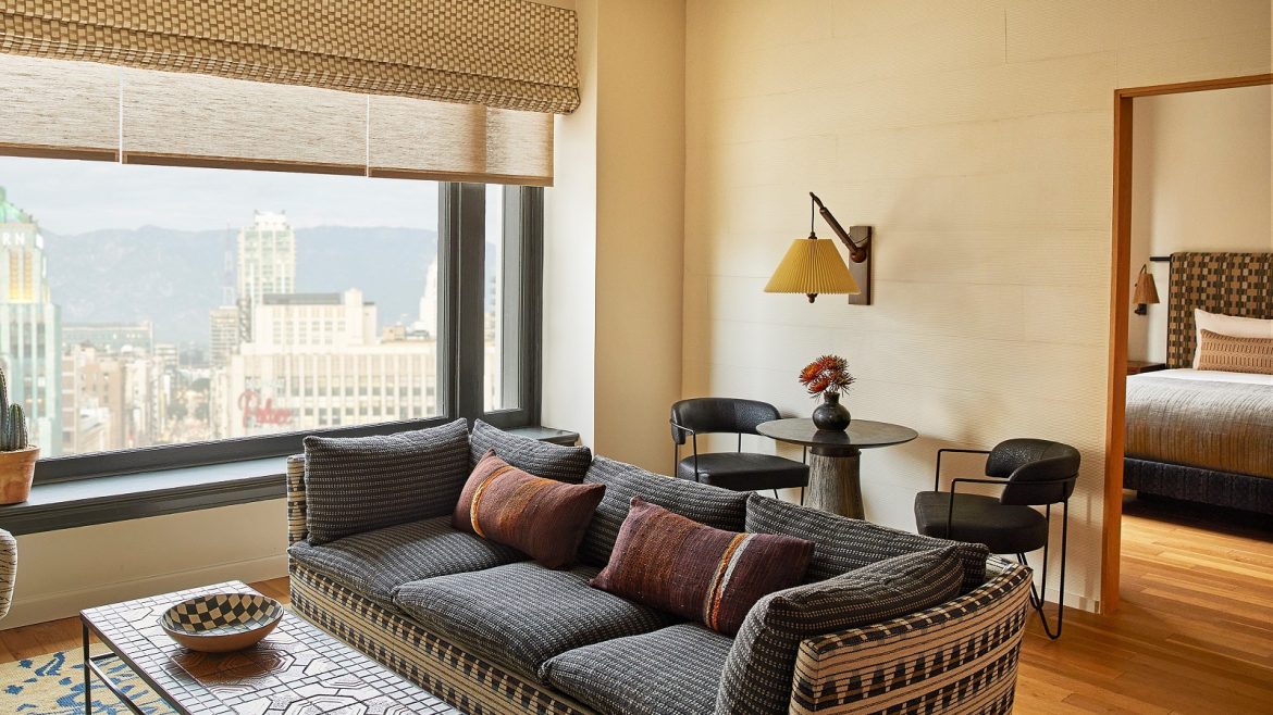 guestroom with views over the city at Downtown L.A Proper