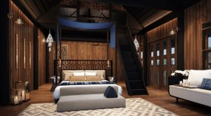 guestroom with teak wooden finishes at Aleenta Chiang Mai Resort & Spa 