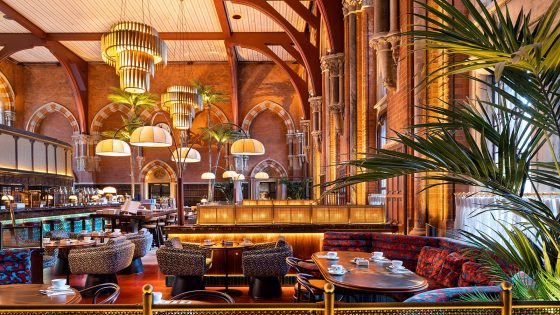 Leaflike greenery frames the architecture at The St Pancras Renaissance Hotel