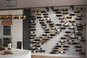 geometric wine display on wall using corbello loxstone wine pegs