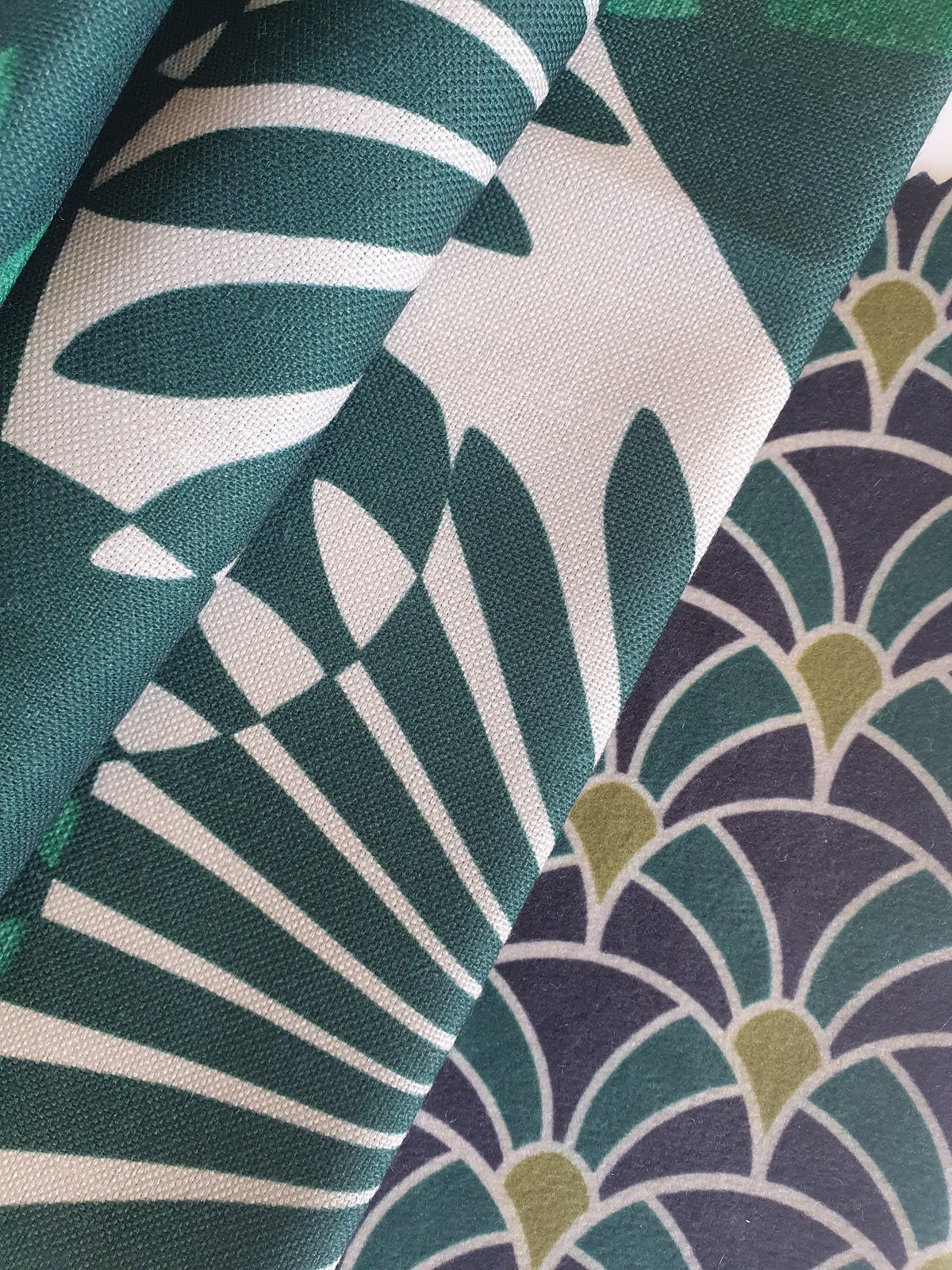 skopos fabrics from the Kimono and flamingo collections in blue and green colourway