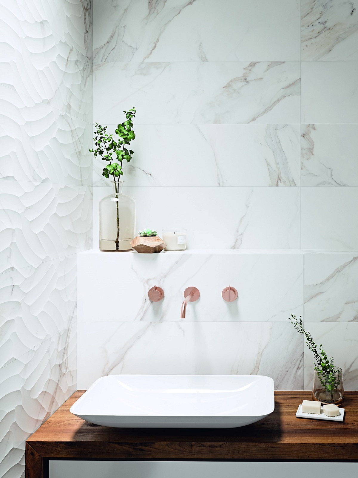 white textured marble tile as splashback from Hyperion Tiles