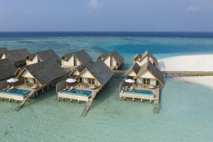 Faarufushi guestrooms built over the lagoon in the maldives