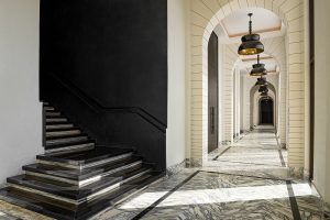 monochrome and marble passage in Fairmont Tazi Palace