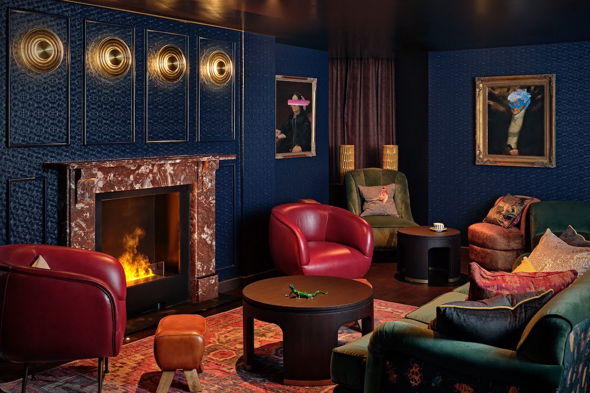 A moody atmosphere inside the private members' club area of The Other House South Kensington with deep leathers and rich interiors