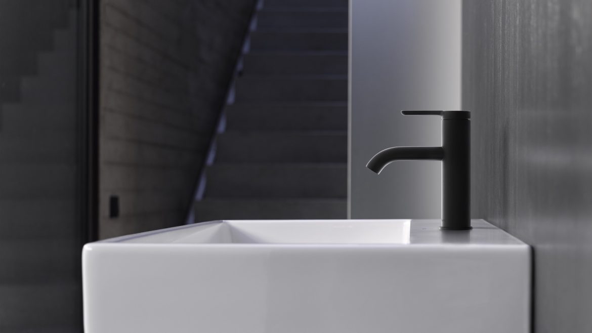 Black matte tap in modern bathroom
