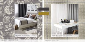 Edmund Bell moodboard in neutral shades and paterns for flexible workspace solutions