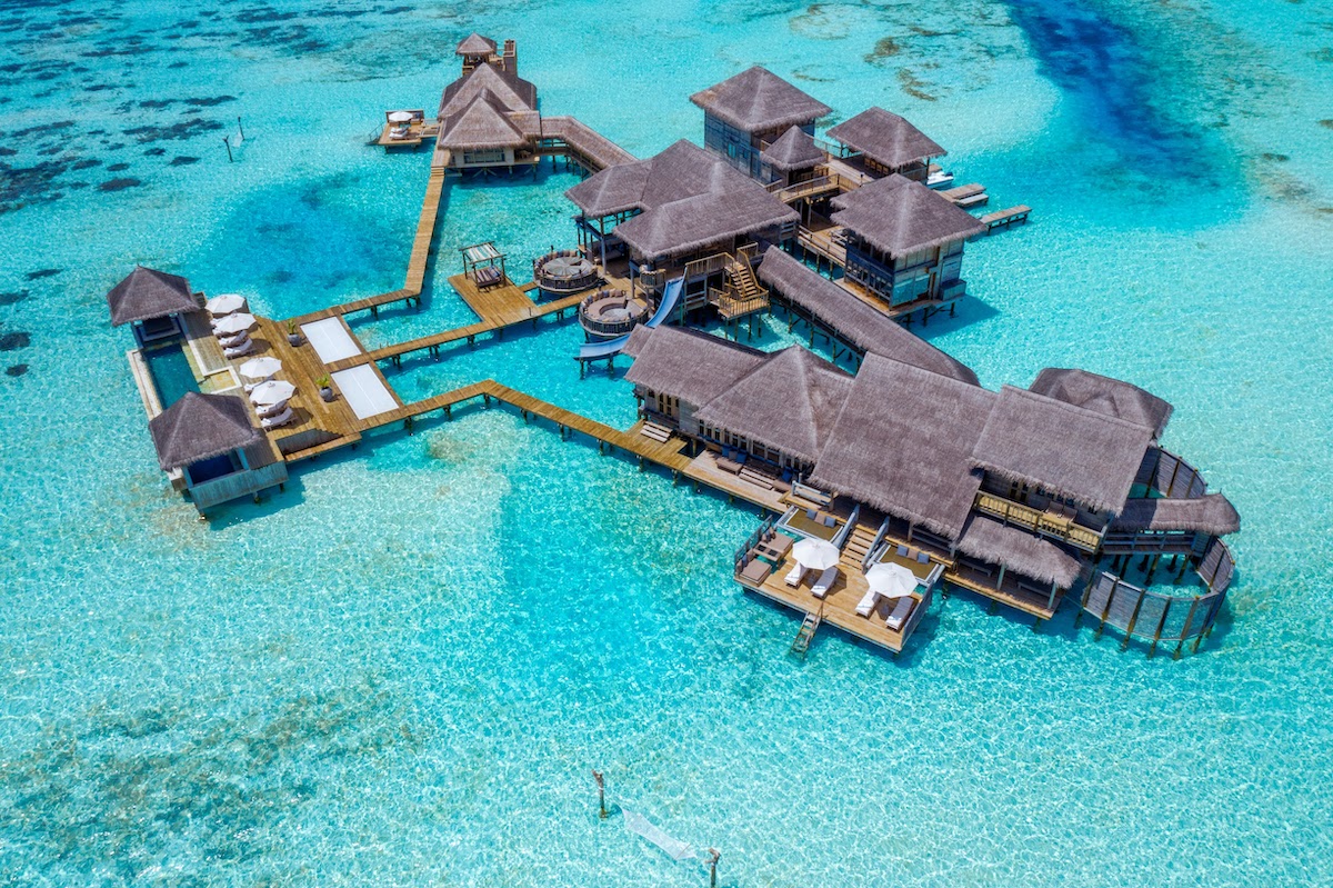 Aerial photo of the Private Reserve at Gili Lankanfushi, the most famous villa in the Maldives