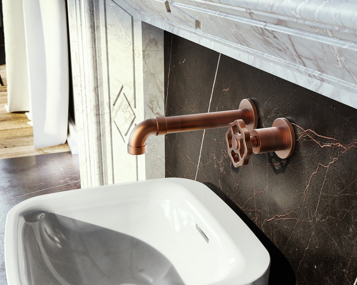 GRAFF, Vintage Collection brass faucet above washbasin