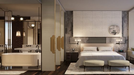 guestroom and bathroom at Four Seasons Suzhou China