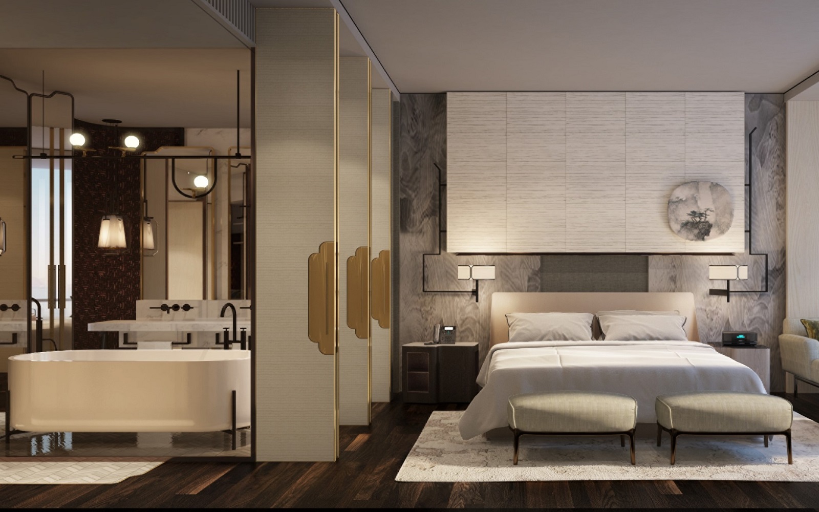 guestroom and bathroom at Four Seasons Suzhou China
