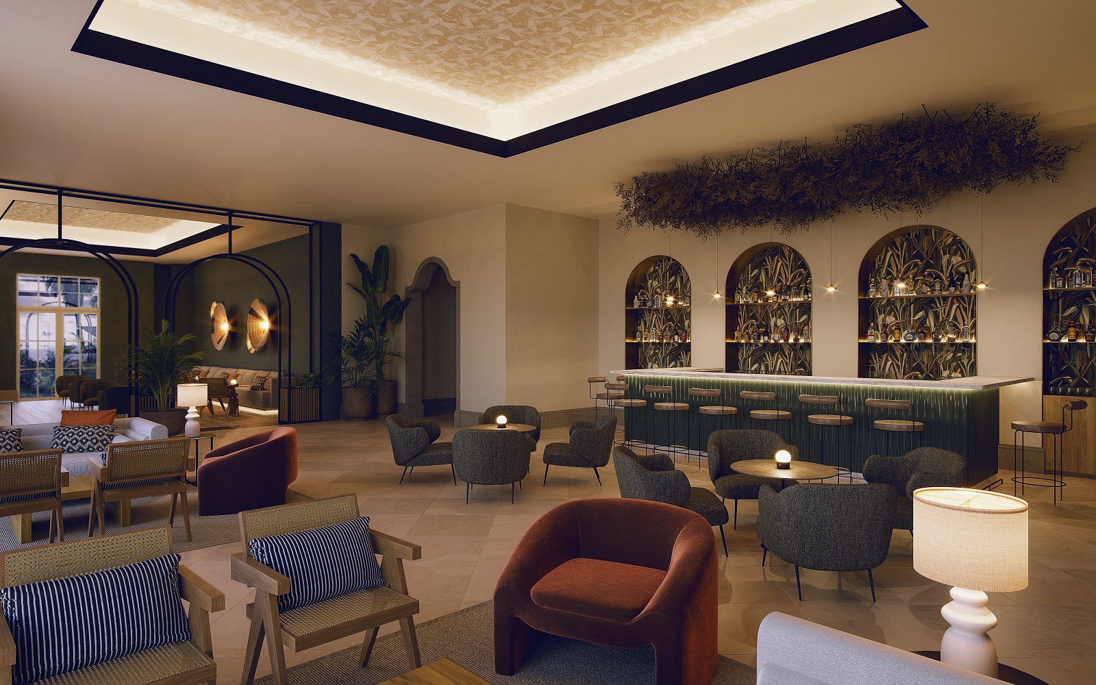 bar and seating design at Hyatt’s Inclusive Collection of Dreams Madeira Resort Spa & Marina