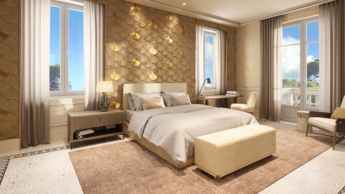 guestroom in Four Seasons private villa in cream and gold