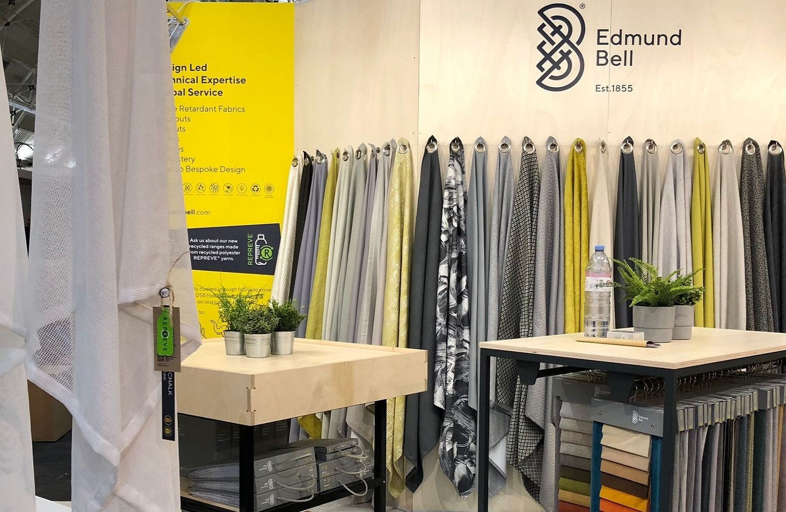 Edmund Bell stand at HIX in London showcasing recycled fabric range