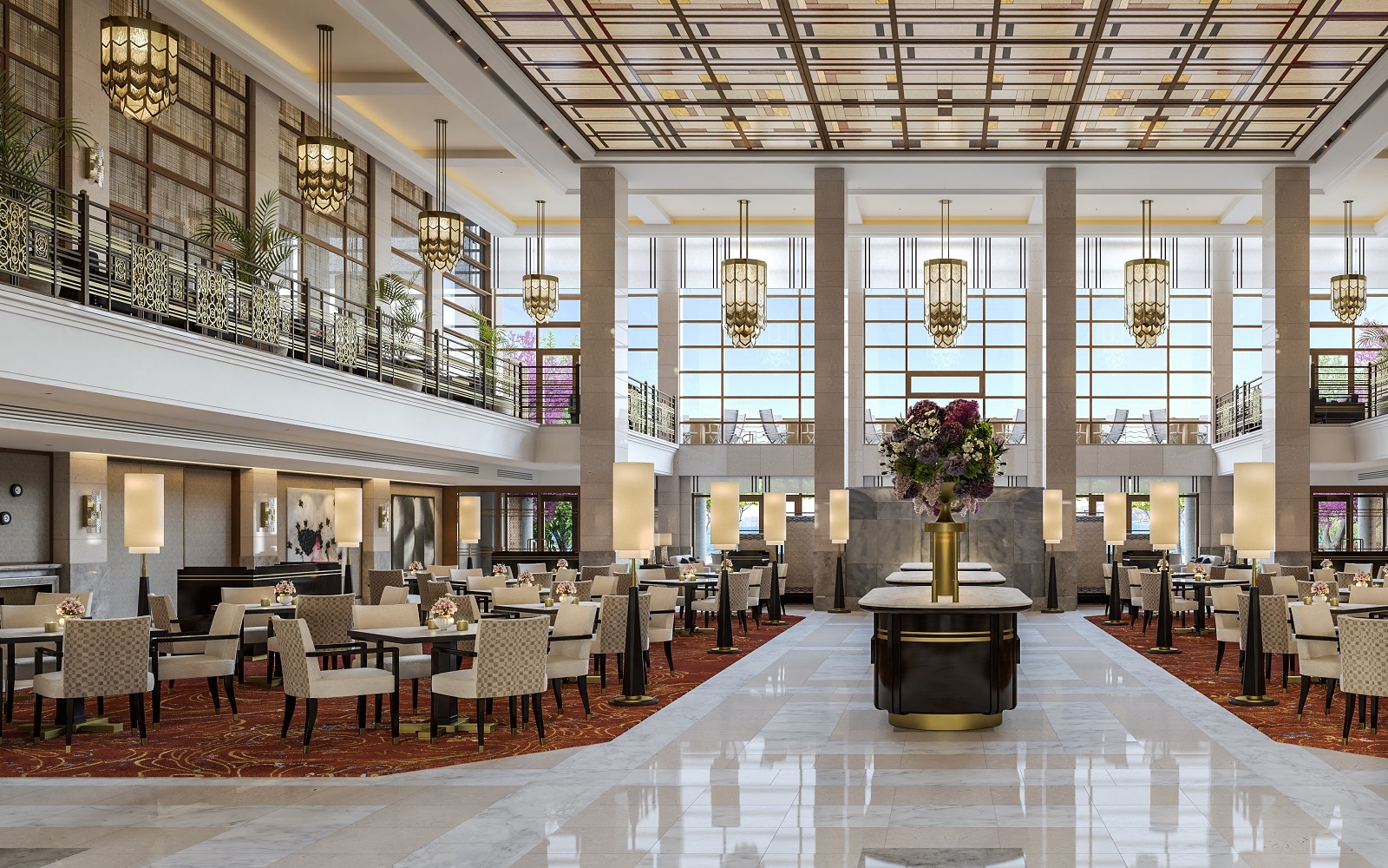 render of lobby as seen from entrance for The Peninsula Istanbul