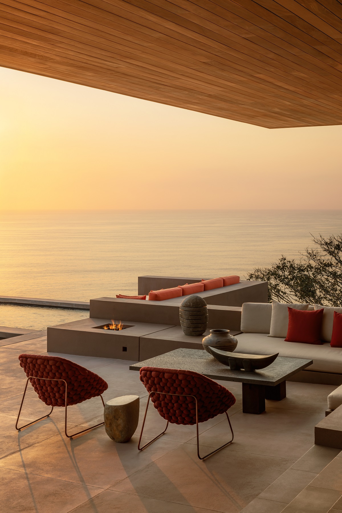sunset and seating on terrace of Villa at Mandarina