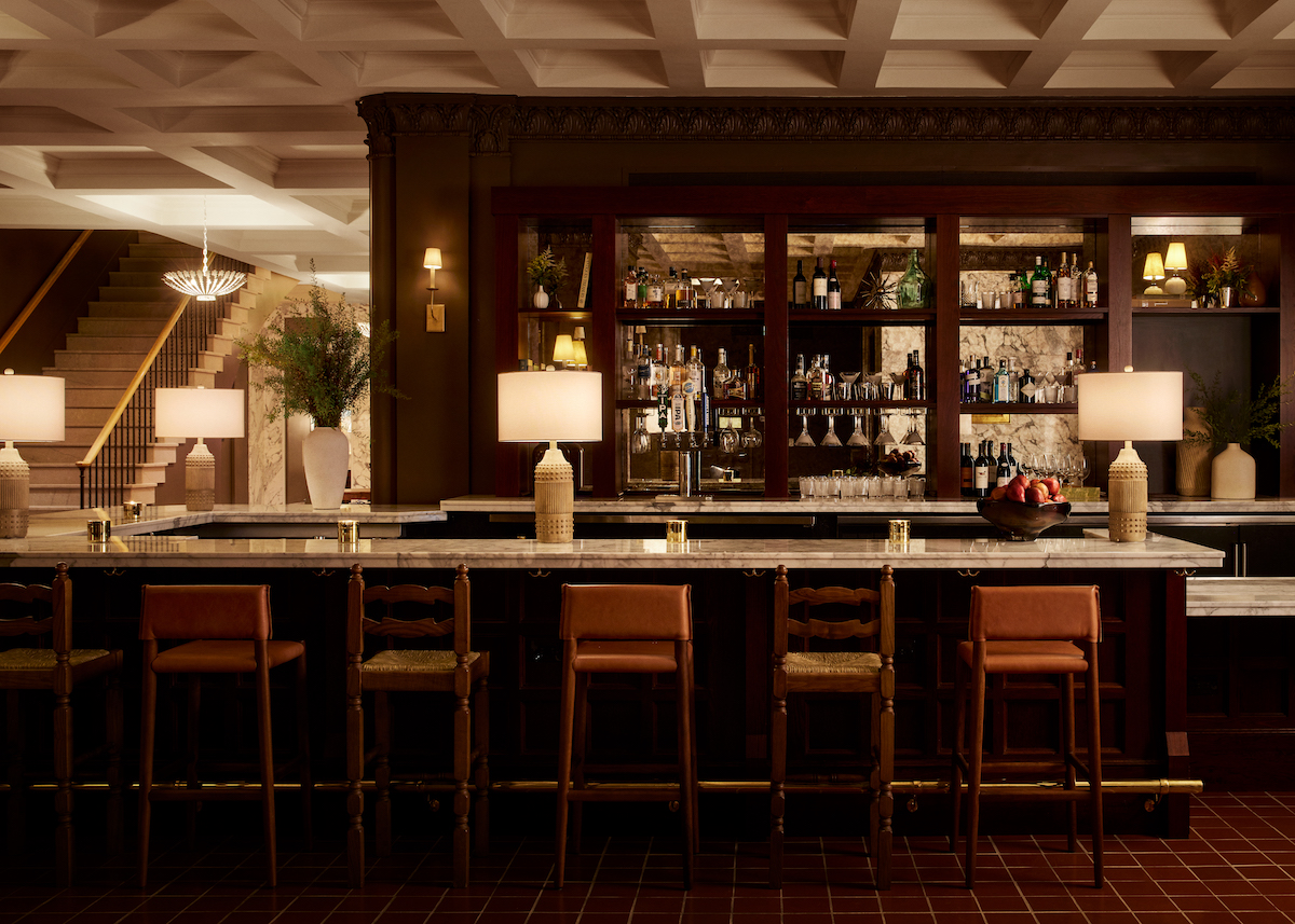 The simple, textured bar inside the 1920s hotel in Los Angeles