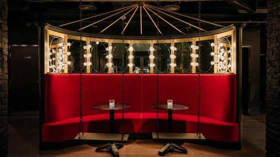 Ruby Lucy London red bar with swings and seating