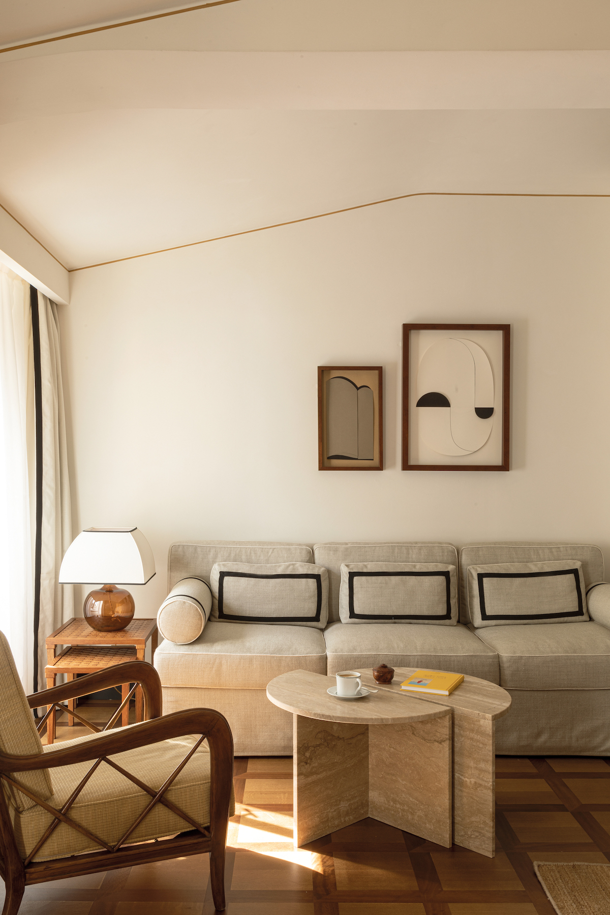 A simple interior design scheme with soft artwork