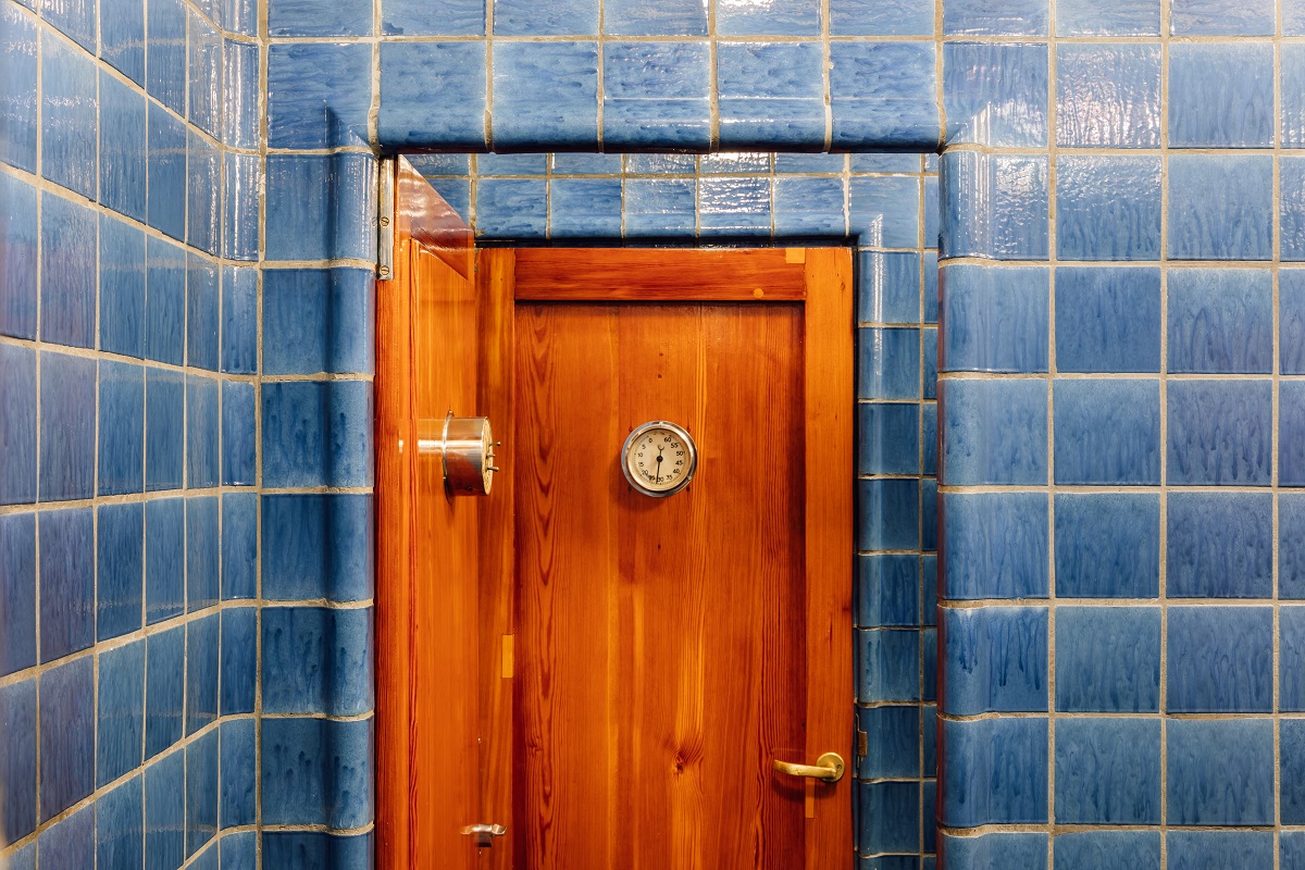 original blue tiles in the art deco spa at Sommerro Hotel