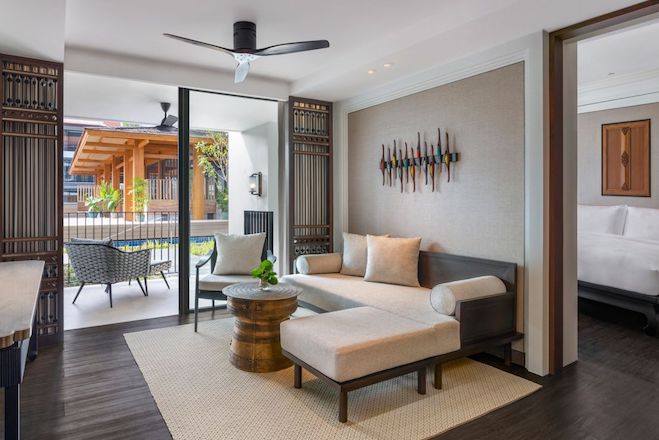 Lounge area in suite inside JW Marriott Khao Lak Resort Suites