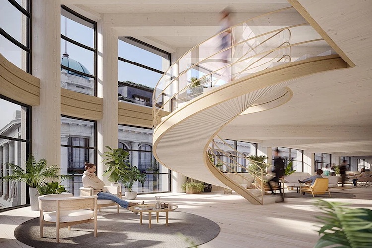 Foster + Partners render of inside The William, with large staircase