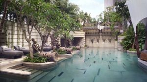 swimming pool and outdoor spaces at St Regis Jakarta designed on theme of discovery