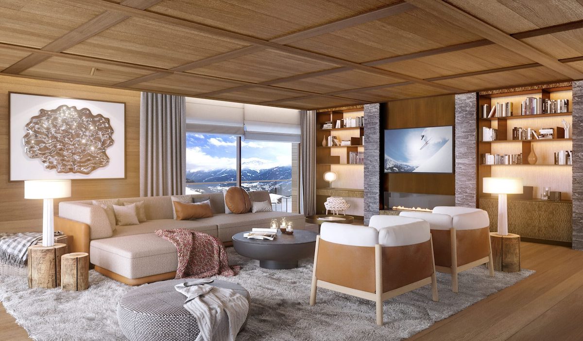 Living room in suite inside Six Senses Switzerland