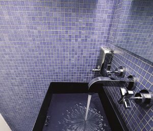 textured blue glass mosaics in the Feel range from TREND Group