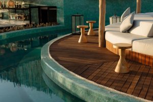 rooftop pool with turquoise tiles at Nobu Marrakech 