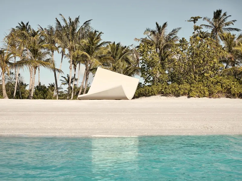A contemporary folding art installation on beach