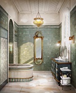 bathroom with period norwef=gian detail and design in Sommerro Ikognito