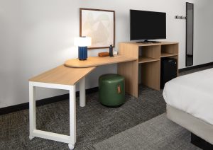 Spark by Hilton guestroom with adjustable work station
