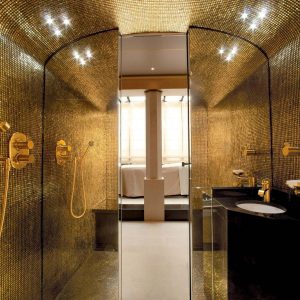 gold mosaic tile from TREND Group in steambath in Park Hotel Hyatt Paris