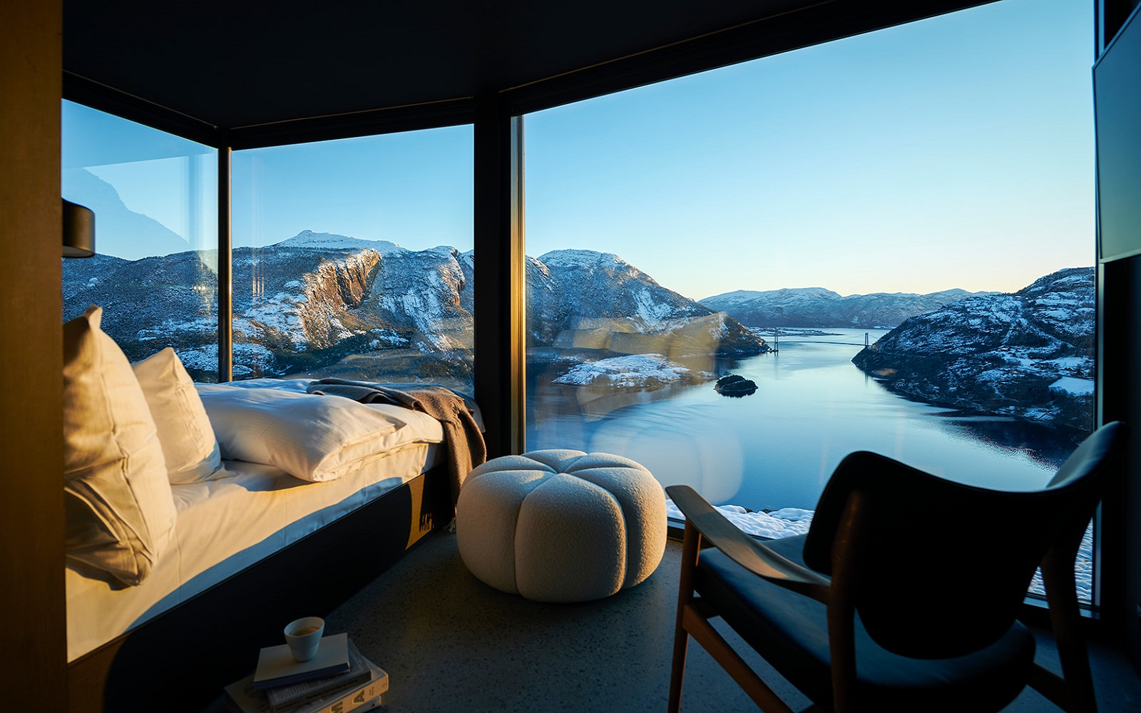 panoramic view across the fjords from The Bolder Cabin Norway
