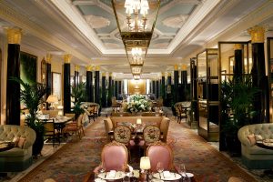  pillars and sage green ceilings in The Promenade at The Dorchester