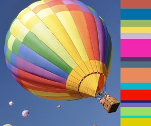 bright hot air balloon colours in dopamine rush trend by Newmor