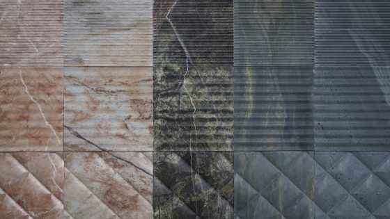 Stone Tapestry installation at surface Design show by Squire & Partners