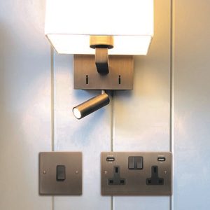 bedside lights and switches in the Lime Tree Hotel from Hamilton Litestat Sheer collection, Etrium Bronze finish
