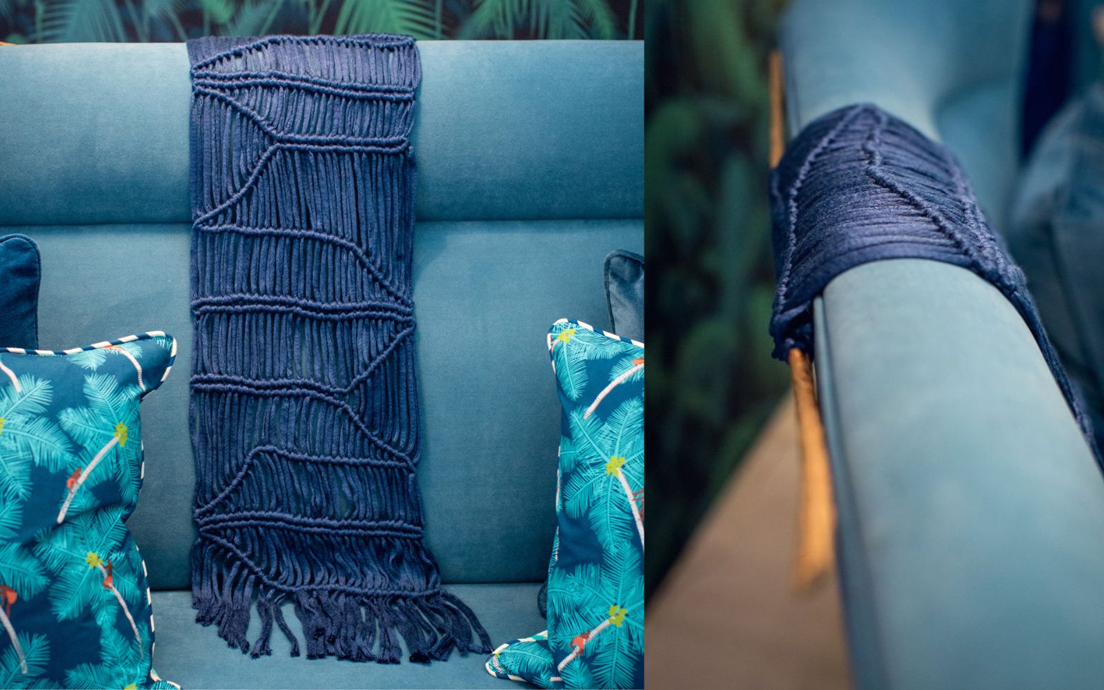Blue fabric on sofa