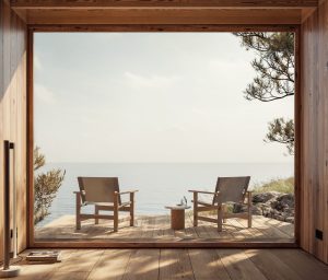 two chairs on deck with seaview from the Nokken cabin Mediterranean Edition